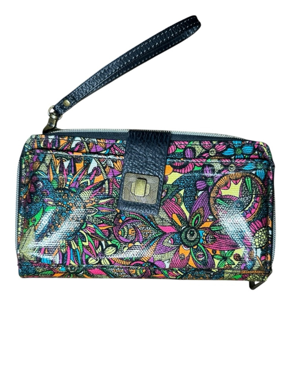 Sakroots Multicolor Floral Wristlet Clutch with Black Trim